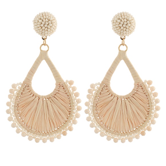 Beaded Teardrop Raffia Drop Earrings - Picture 1 of 2
